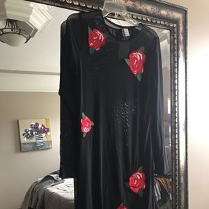 BRAND NEW NW sheer black dress with Rose appliqué